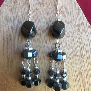 Sterling silver and hematite dangle earrings